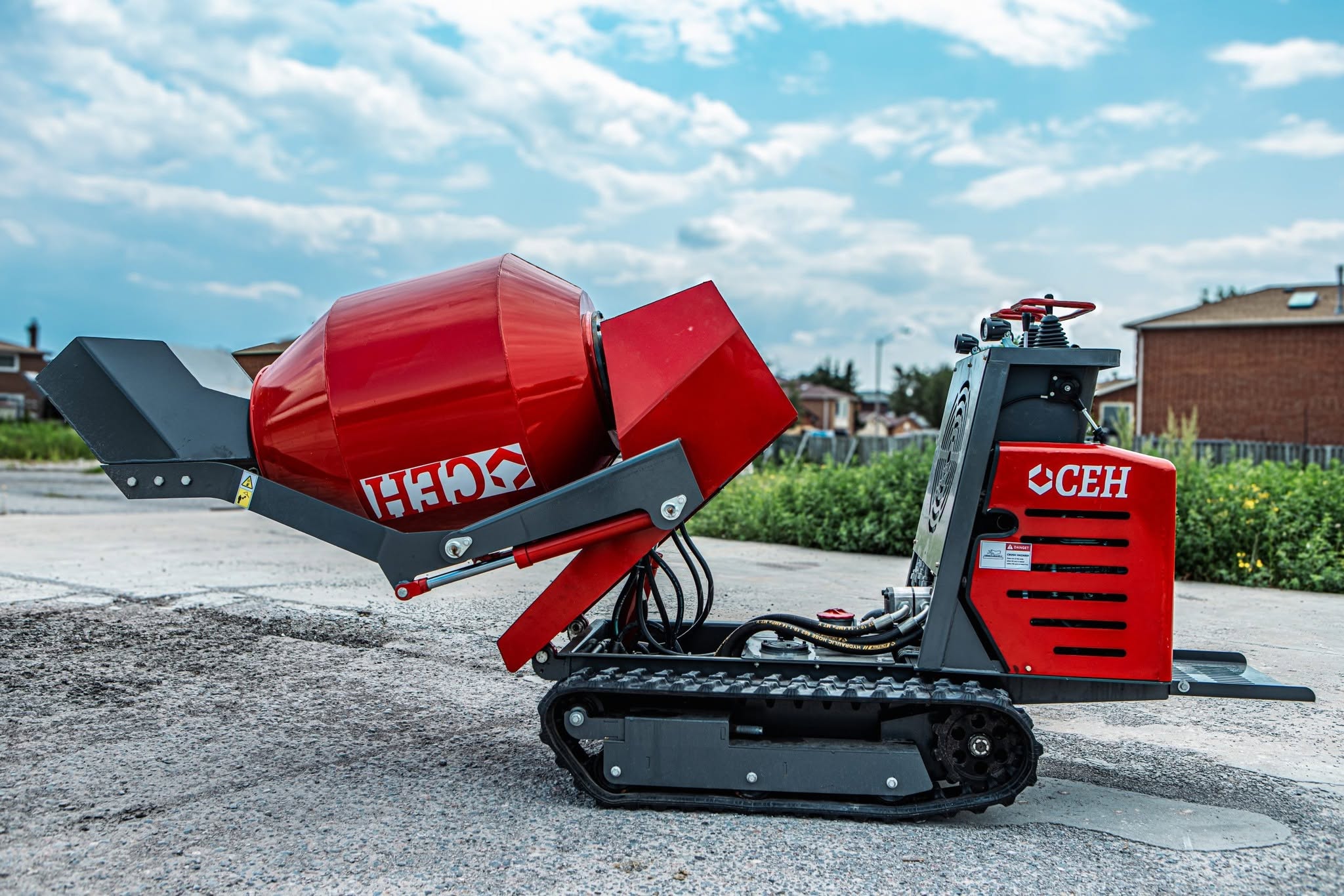 Tracked concrete mixer side view